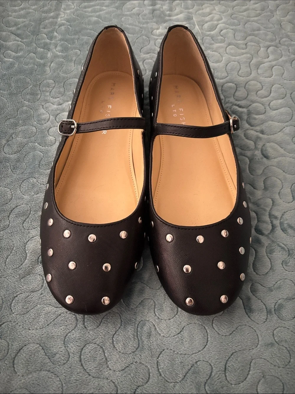 Marc Fisher Black Studded Mary Jane Flats